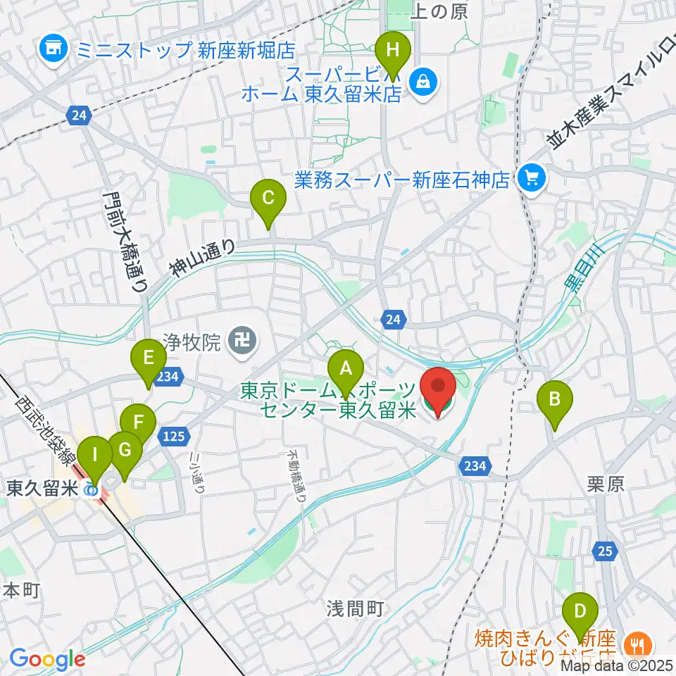 東久留米市スポーツセンター周辺のコンビニエンスストア一覧地図