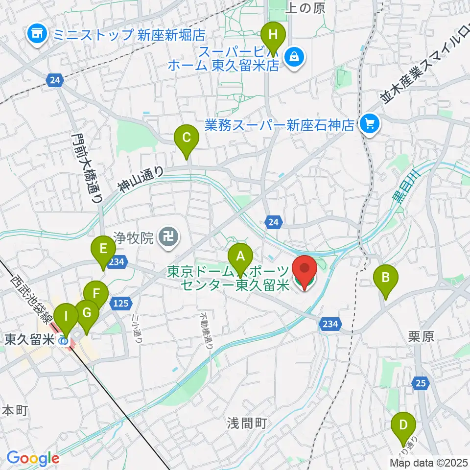 東久留米市スポーツセンター周辺のコンビニエンスストア一覧地図