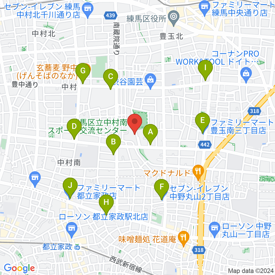 練馬区立中村南スポーツ交流センター周辺のコンビニエンスストア一覧地図