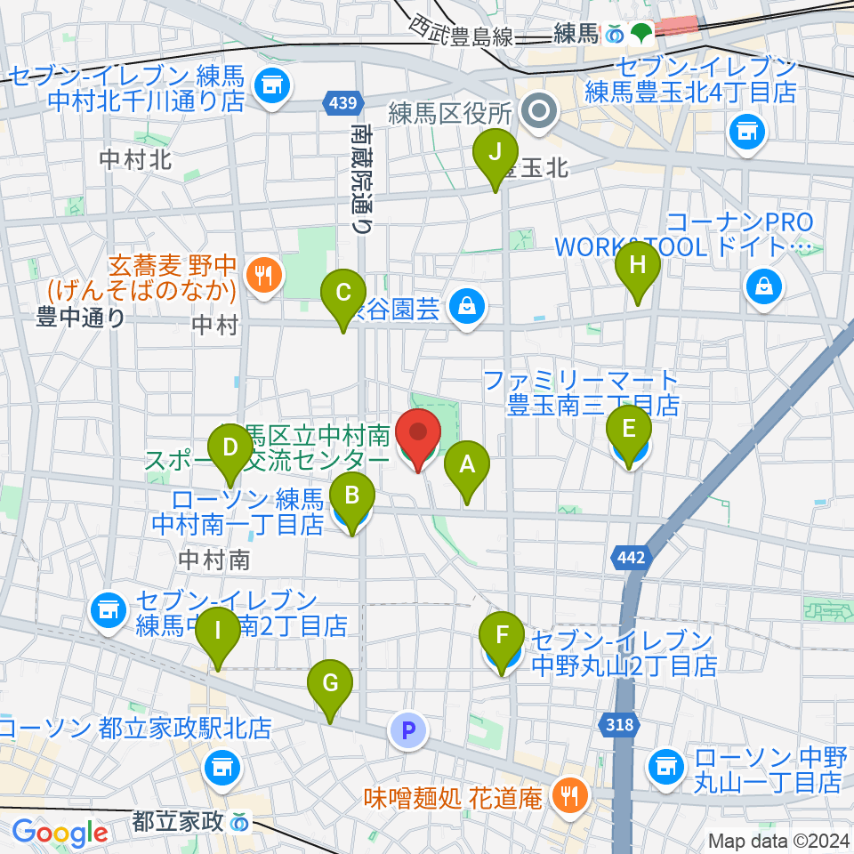 練馬区立中村南スポーツ交流センター周辺のコンビニエンスストア一覧地図