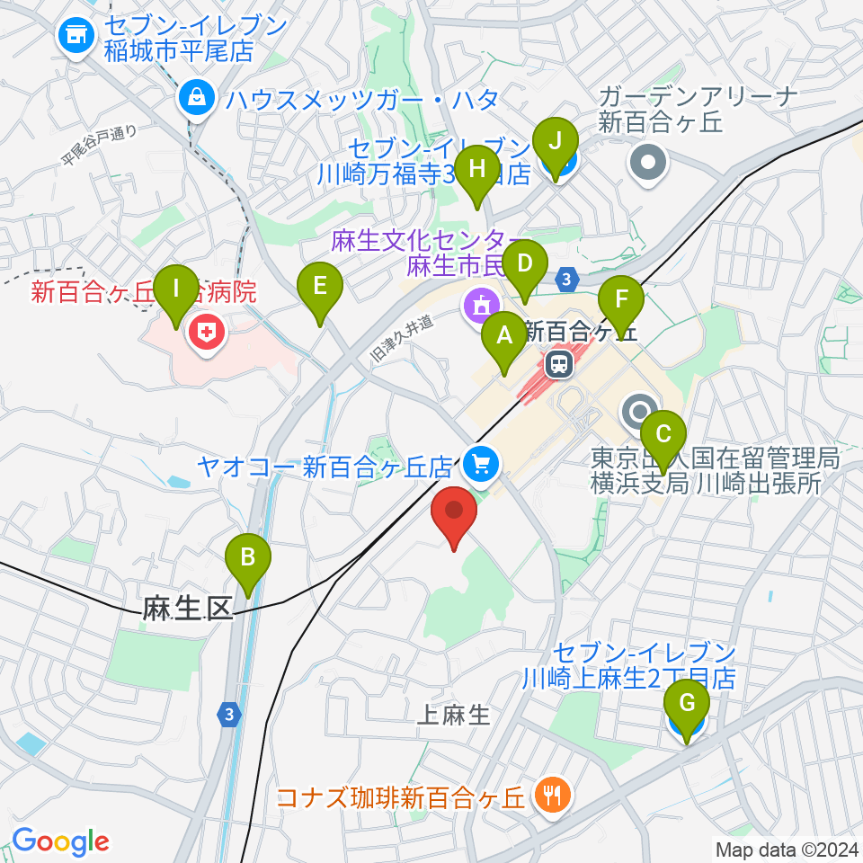 川崎市麻生スポーツセンター周辺のコンビニエンスストア一覧地図