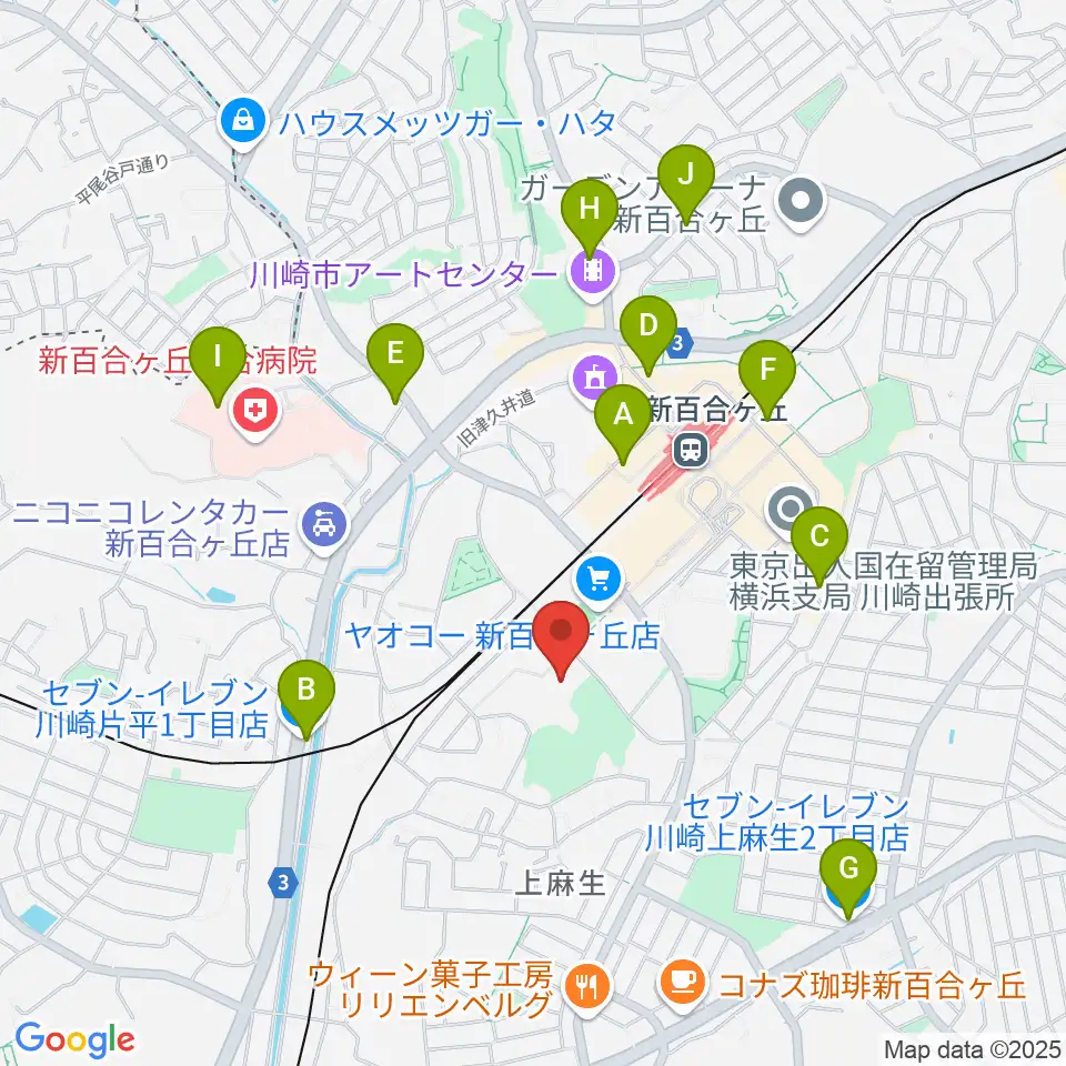 川崎市麻生スポーツセンター周辺のコンビニエンスストア一覧地図