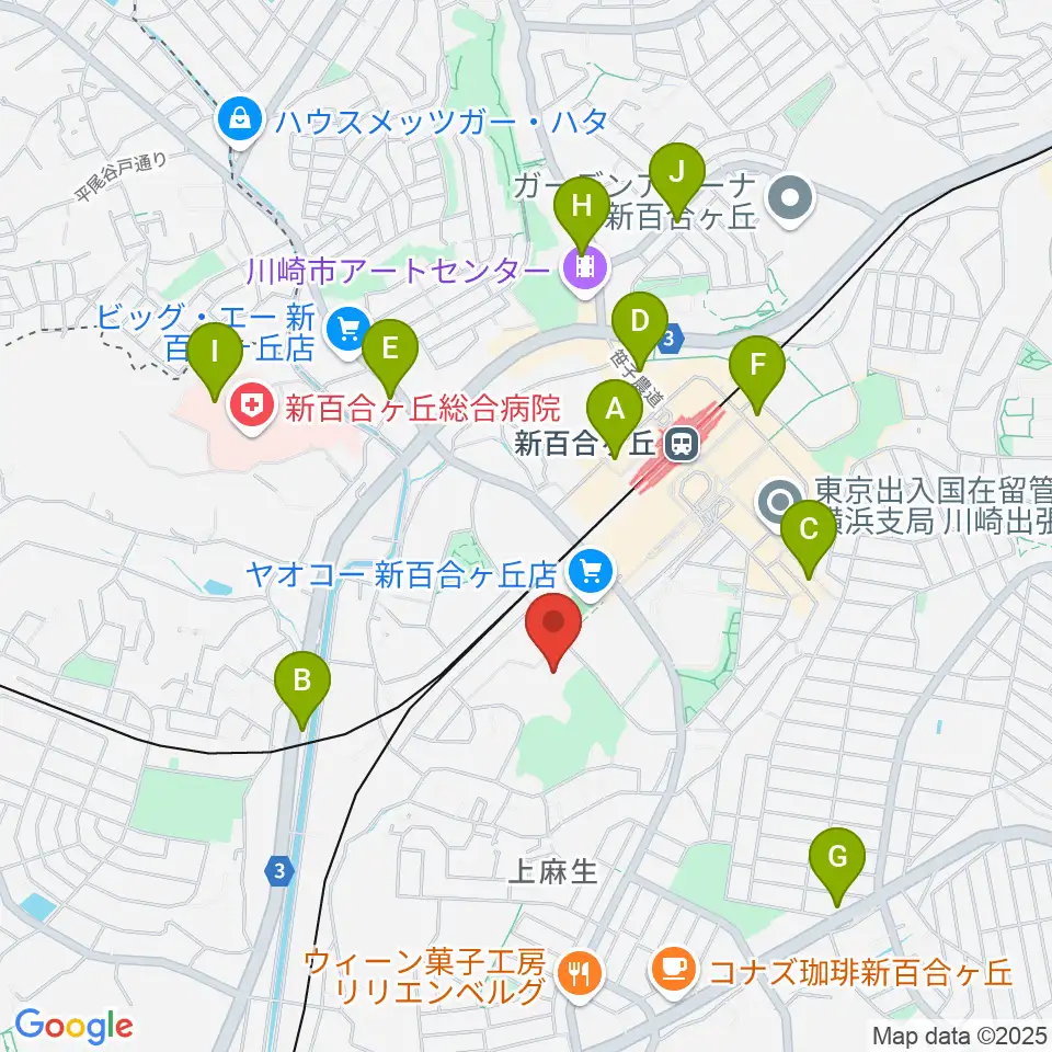 川崎市麻生スポーツセンター周辺のコンビニエンスストア一覧地図