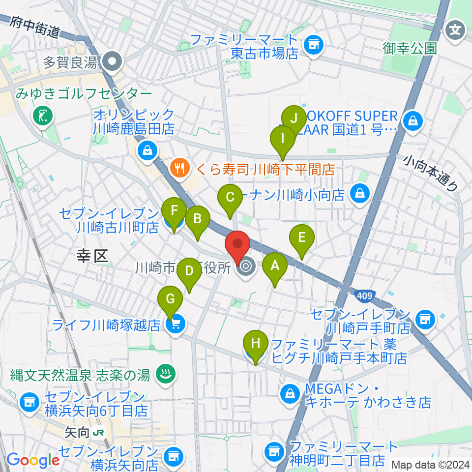 川崎市幸スポーツセンター周辺のコンビニエンスストア一覧地図