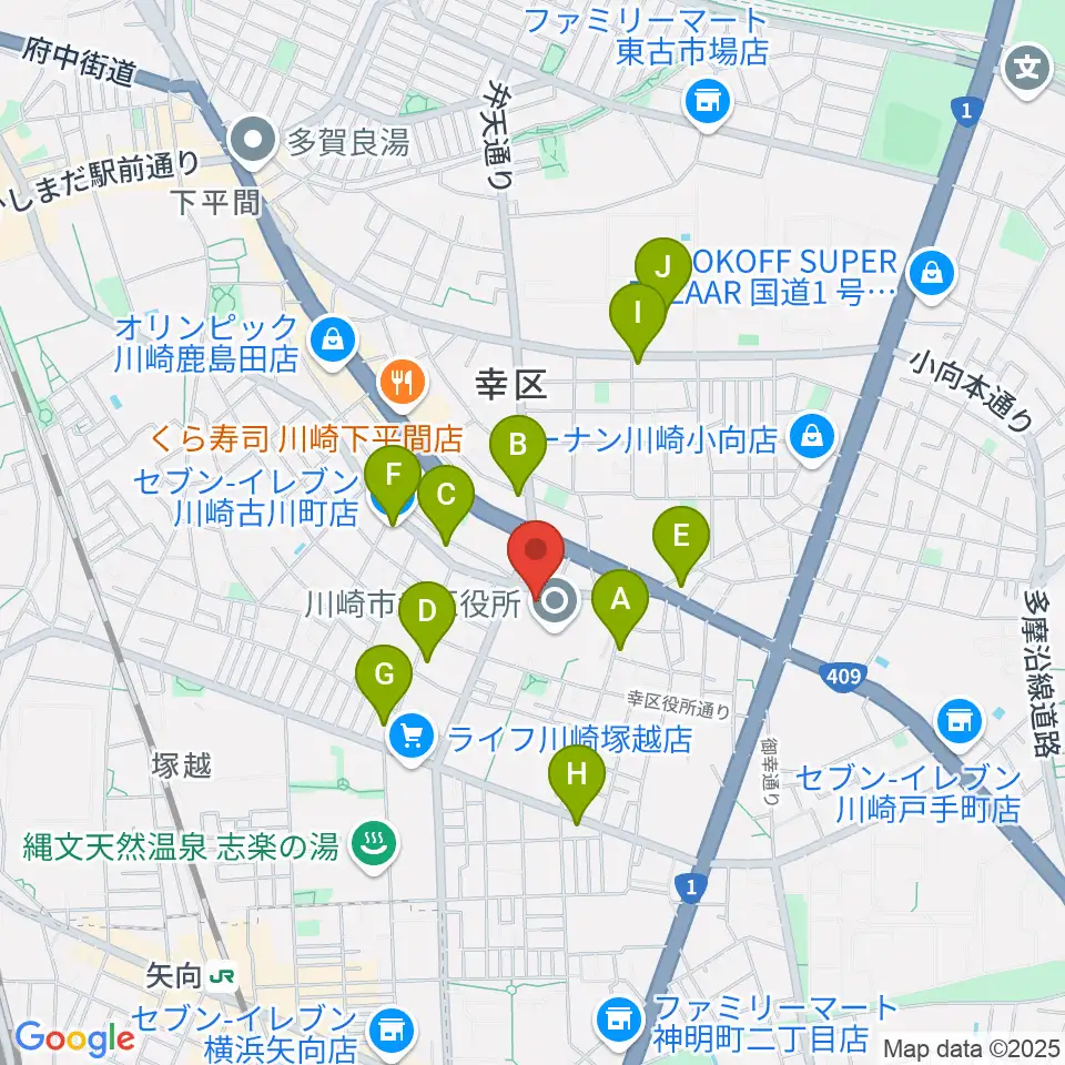 川崎市幸スポーツセンター周辺のコンビニエンスストア一覧地図
