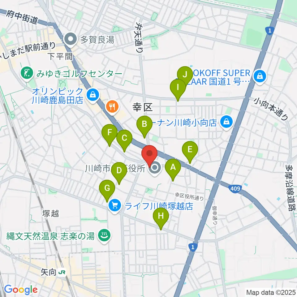 川崎市幸スポーツセンター周辺のコンビニエンスストア一覧地図