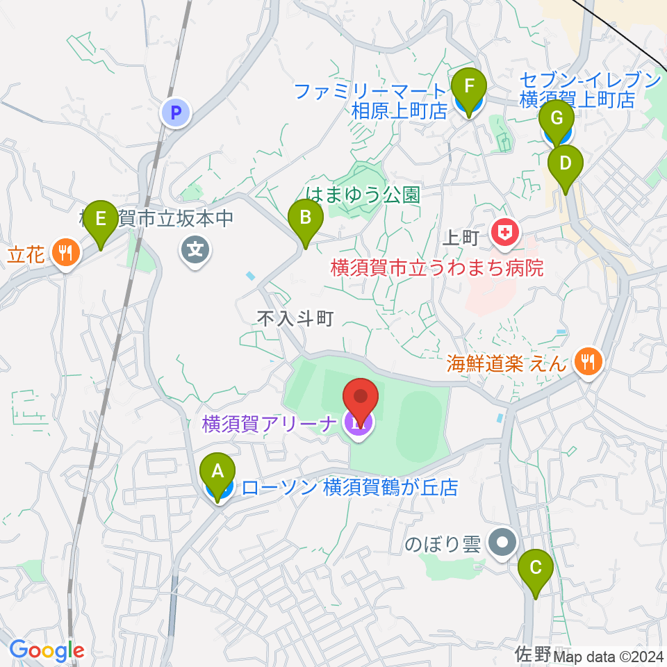 横須賀アリーナ周辺のコンビニエンスストア一覧地図