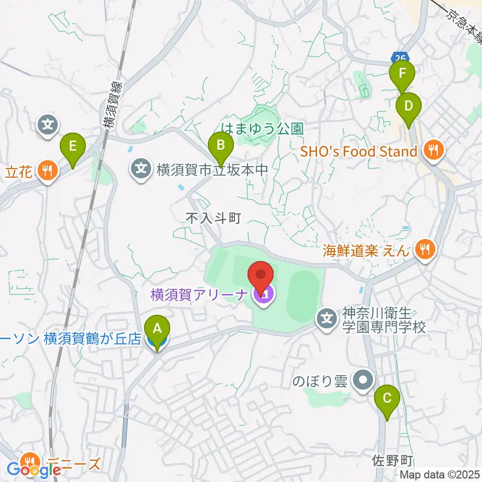 横須賀アリーナ周辺のコンビニエンスストア一覧地図