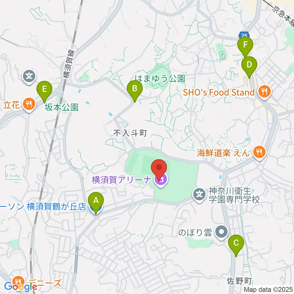 横須賀アリーナ周辺のコンビニエンスストア一覧地図