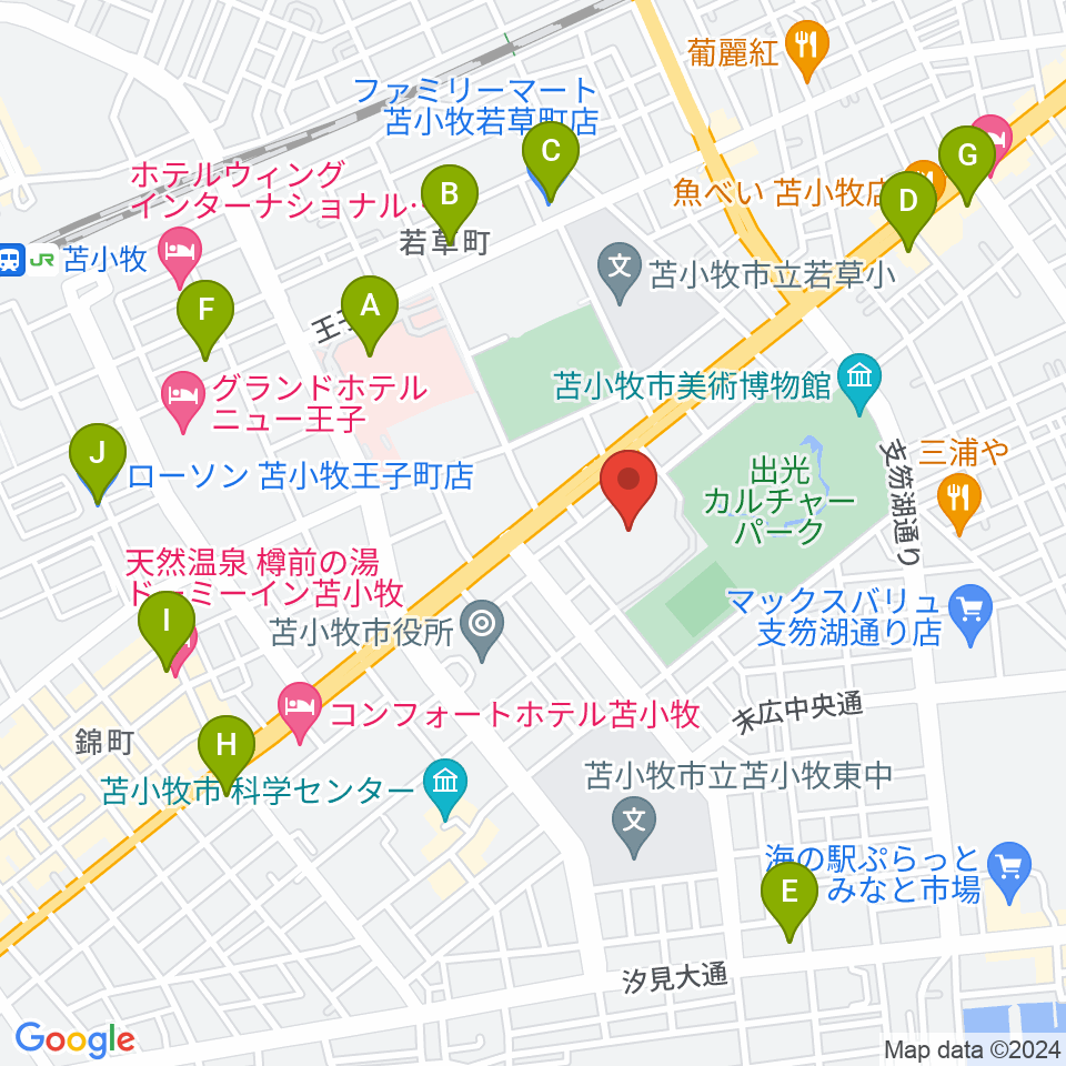 苫小牧市総合体育館周辺のコンビニエンスストア一覧地図