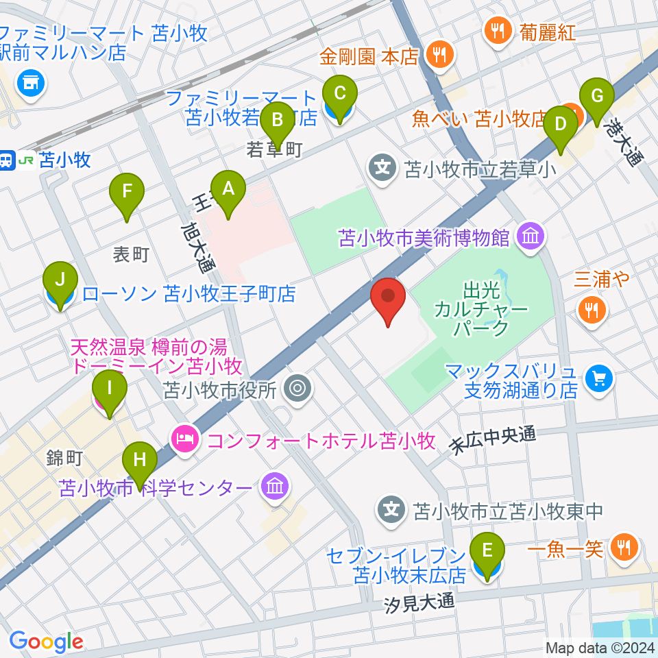 苫小牧市総合体育館周辺のコンビニエンスストア一覧地図