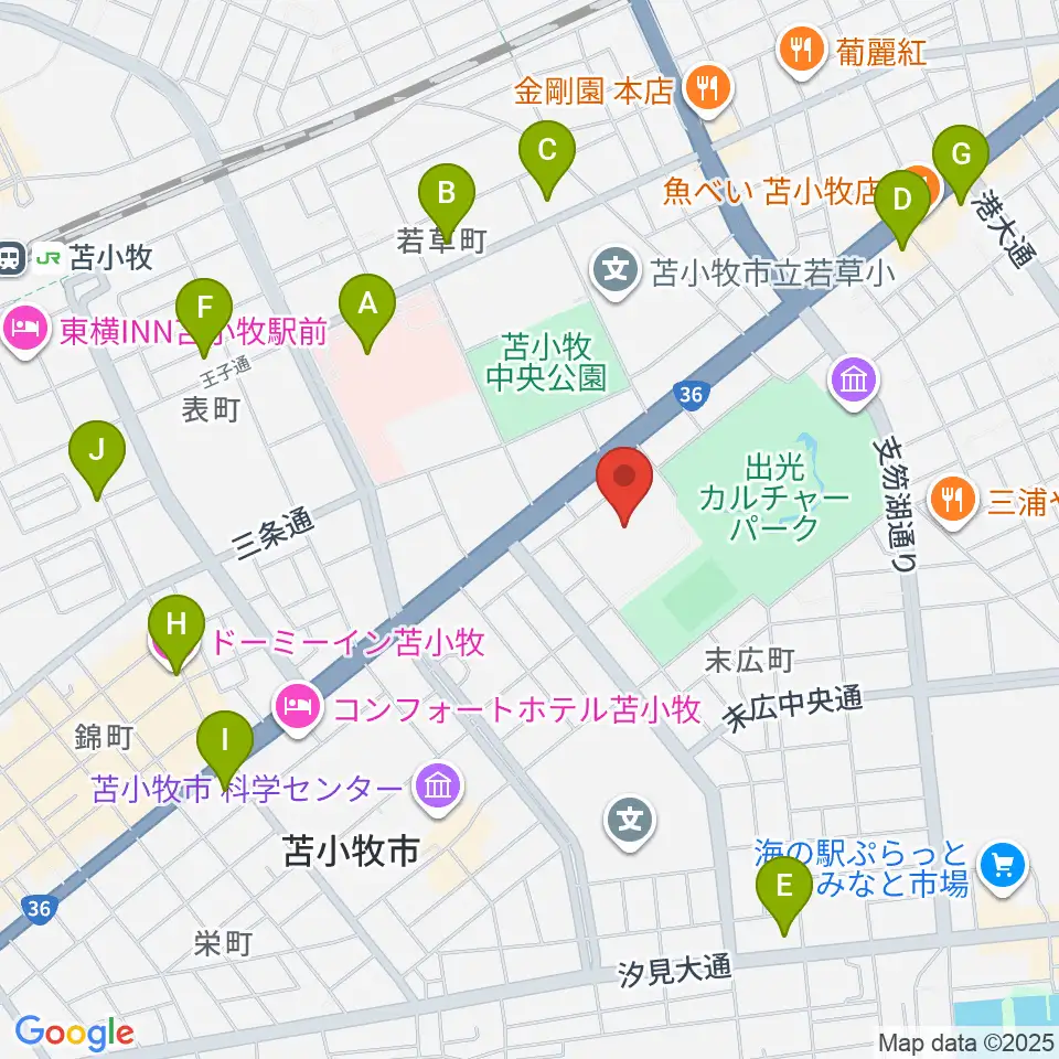 苫小牧市総合体育館周辺のコンビニエンスストア一覧地図