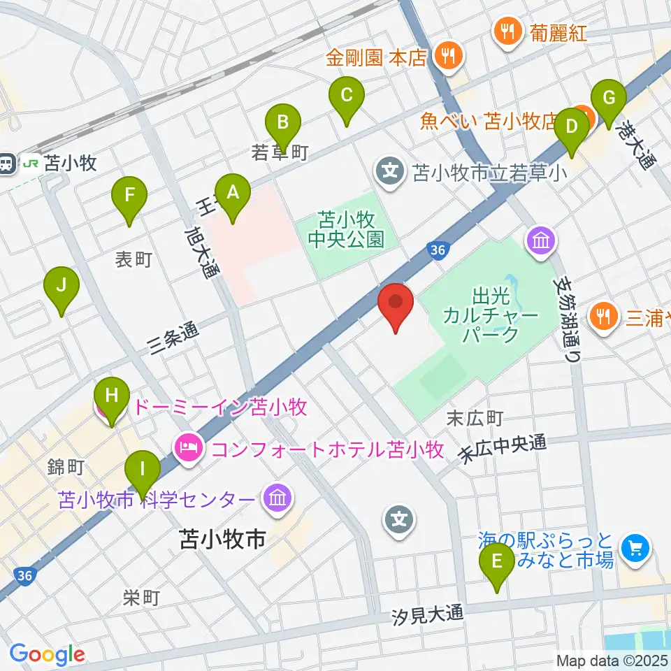 苫小牧市総合体育館周辺のコンビニエンスストア一覧地図