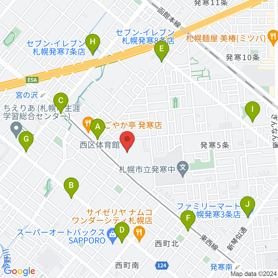 札幌市西区体育館・温水プール周辺のコンビニエンスストア一覧地図