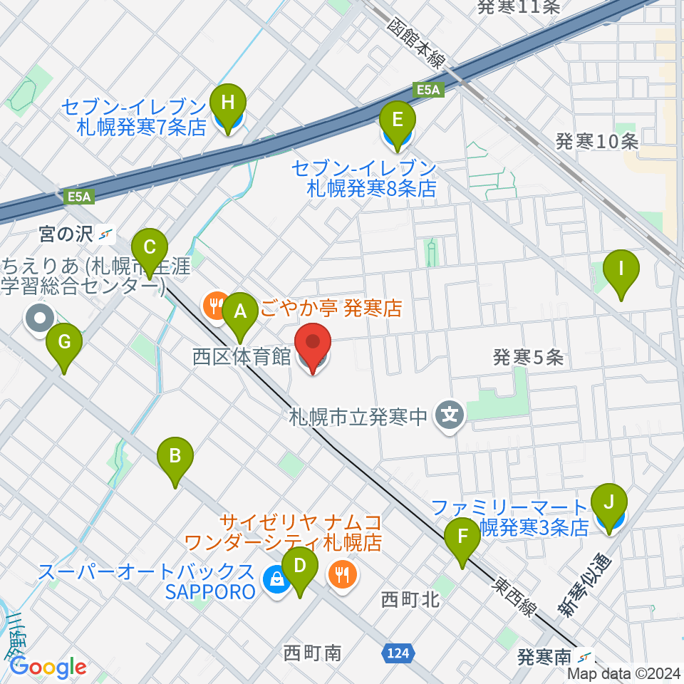 札幌市西区体育館・温水プール周辺のコンビニエンスストア一覧地図