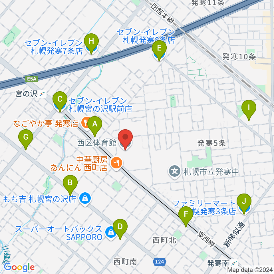 札幌市西区体育館・温水プール周辺のコンビニエンスストア一覧地図