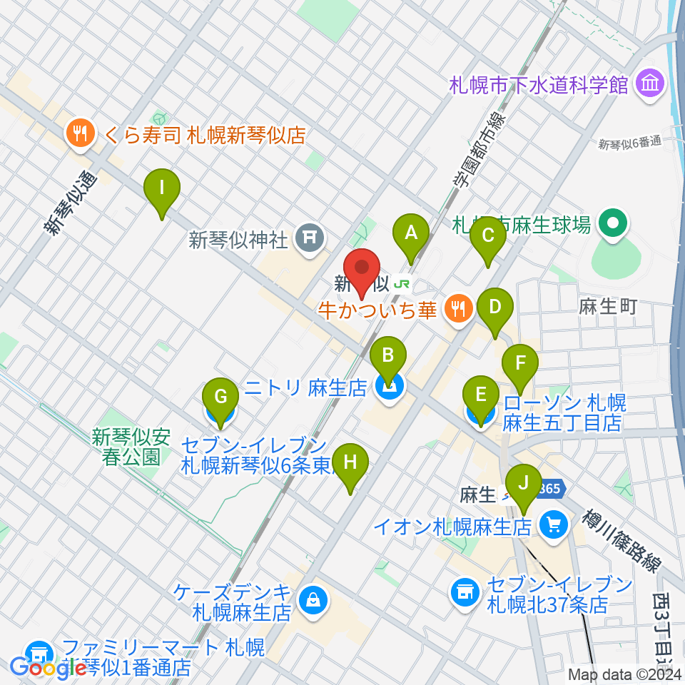 札幌市北区体育館周辺のコンビニエンスストア一覧地図