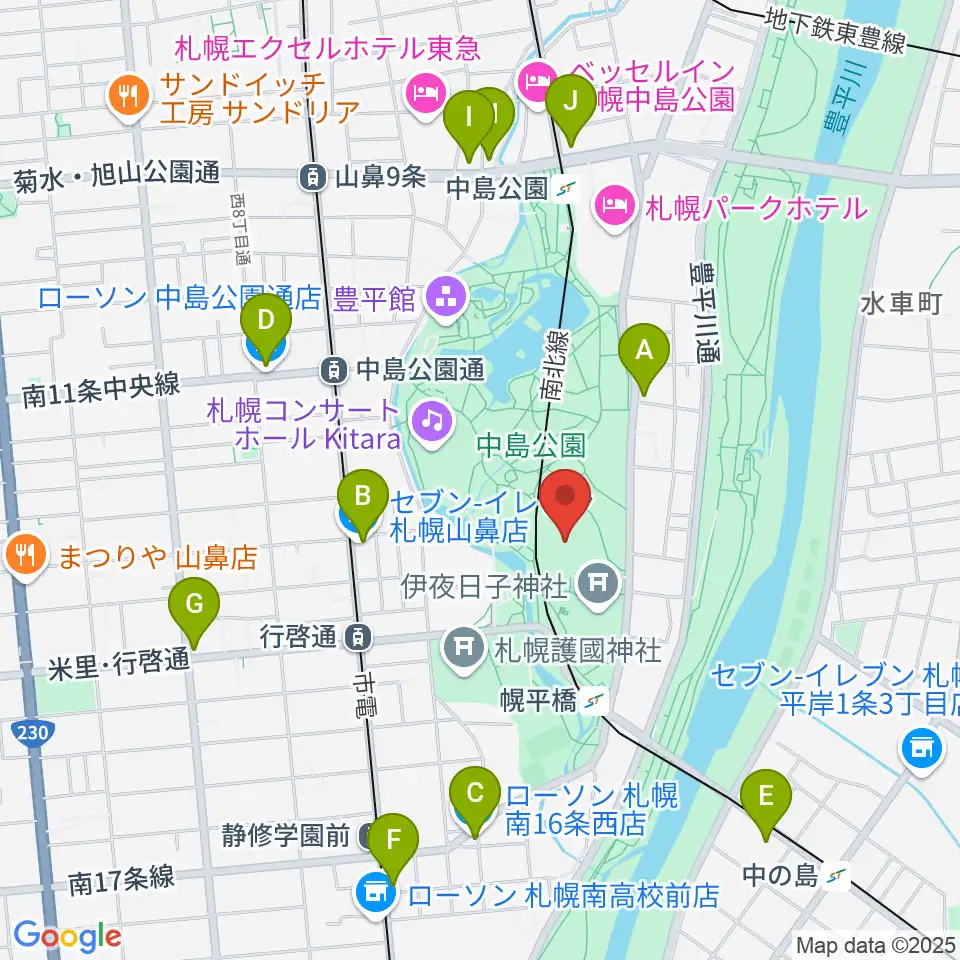札幌市中島体育センター周辺のコンビニエンスストア一覧地図