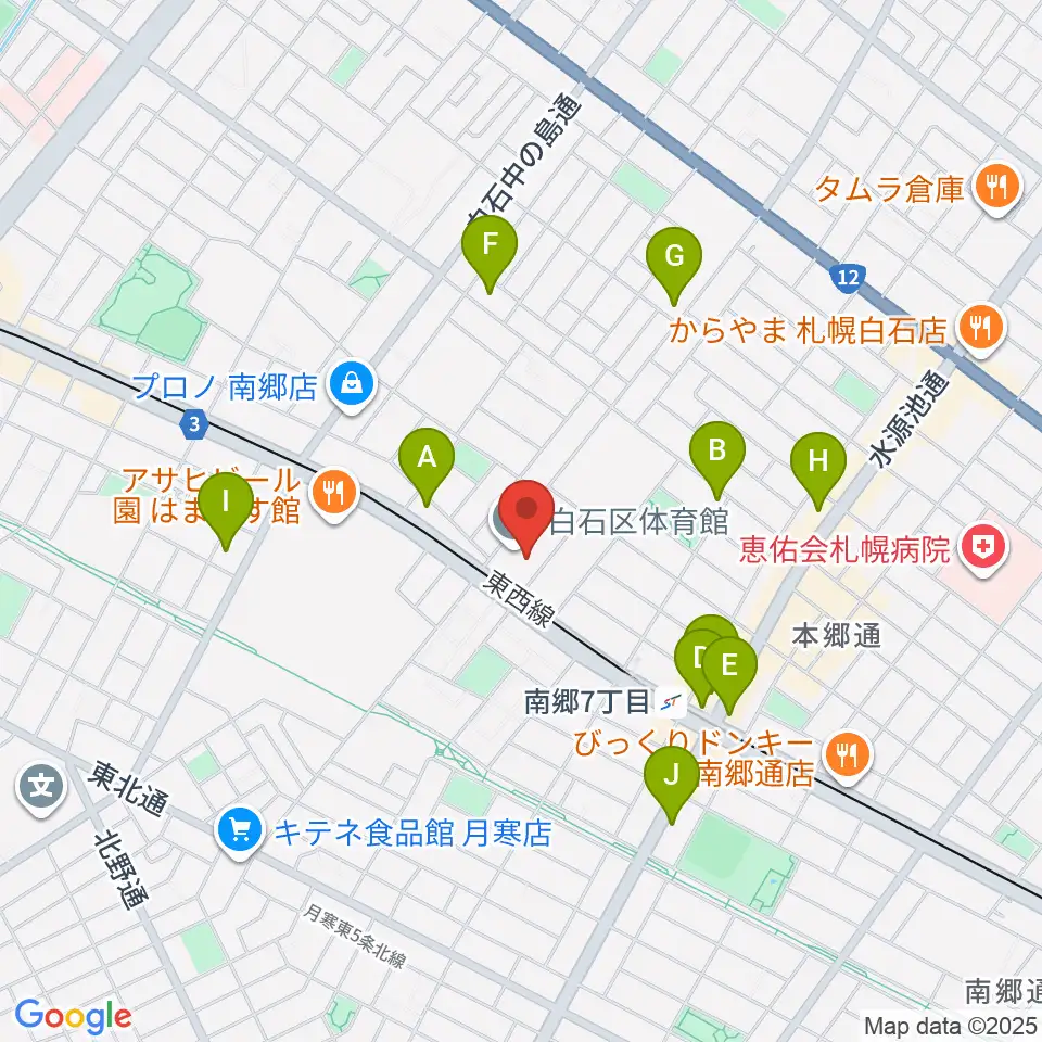 札幌市白石区体育館周辺のコンビニエンスストア一覧地図