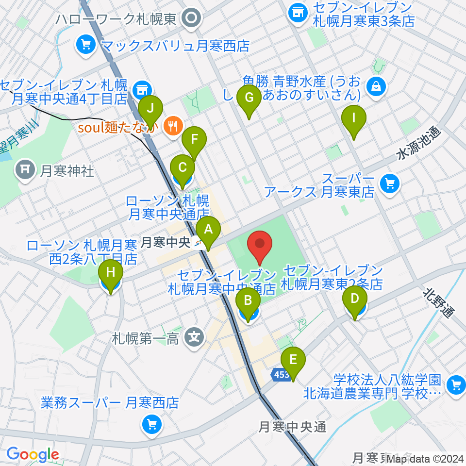 札幌市月寒体育館周辺のコンビニエンスストア一覧地図