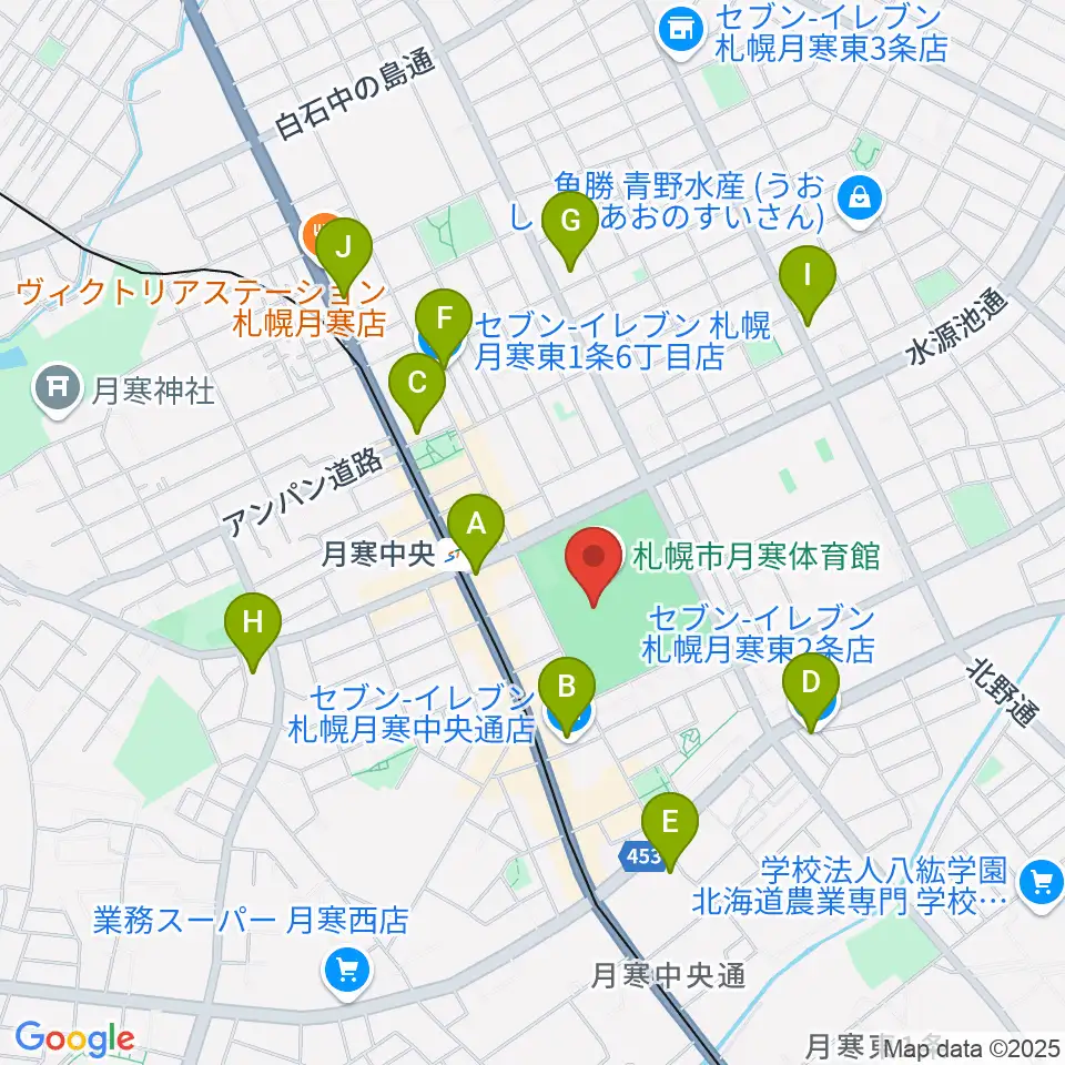 札幌市月寒体育館周辺のコンビニエンスストア一覧地図