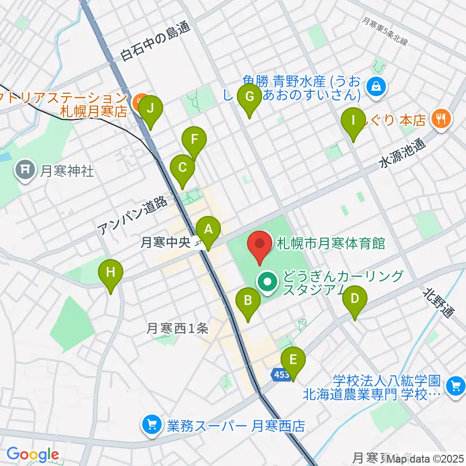 札幌市月寒体育館周辺のコンビニエンスストア一覧地図