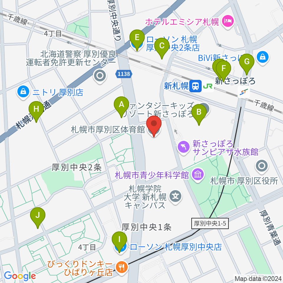 札幌市厚別区体育館周辺のコンビニエンスストア一覧地図