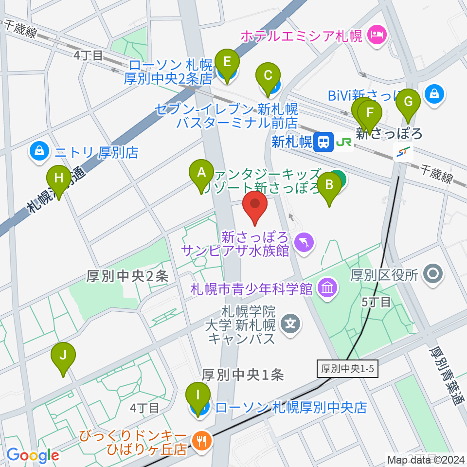 札幌市厚別区体育館周辺のコンビニエンスストア一覧地図