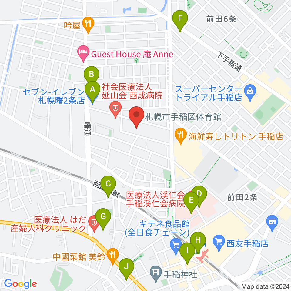 札幌市手稲区体育館周辺のコンビニエンスストア一覧地図