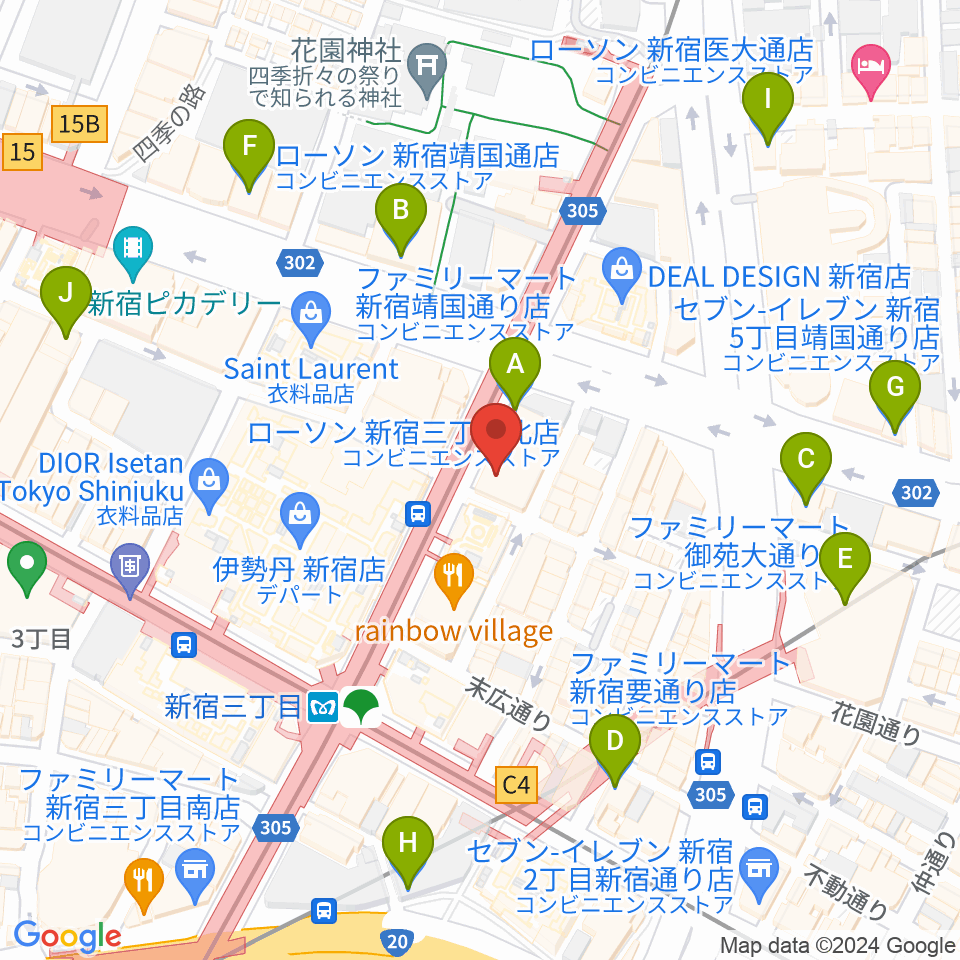 キノシネマ新宿周辺のコンビニエンスストア一覧地図