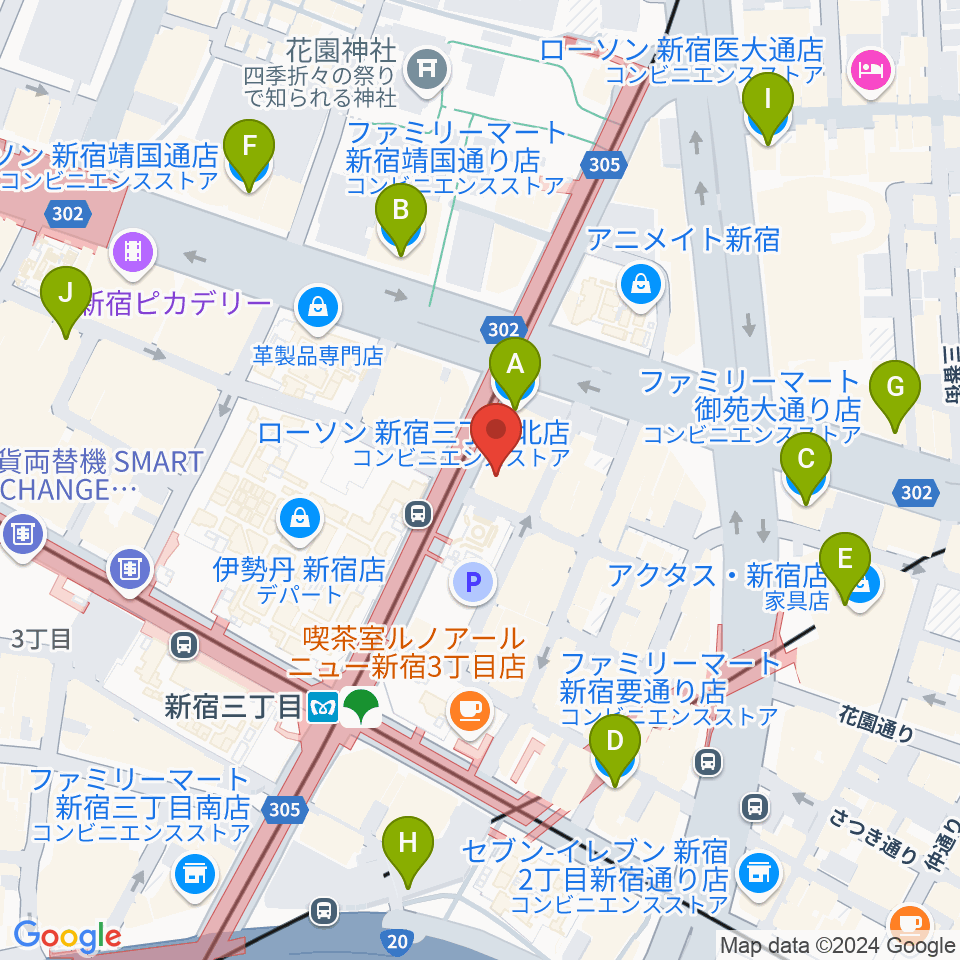 キノシネマ新宿周辺のコンビニエンスストア一覧地図