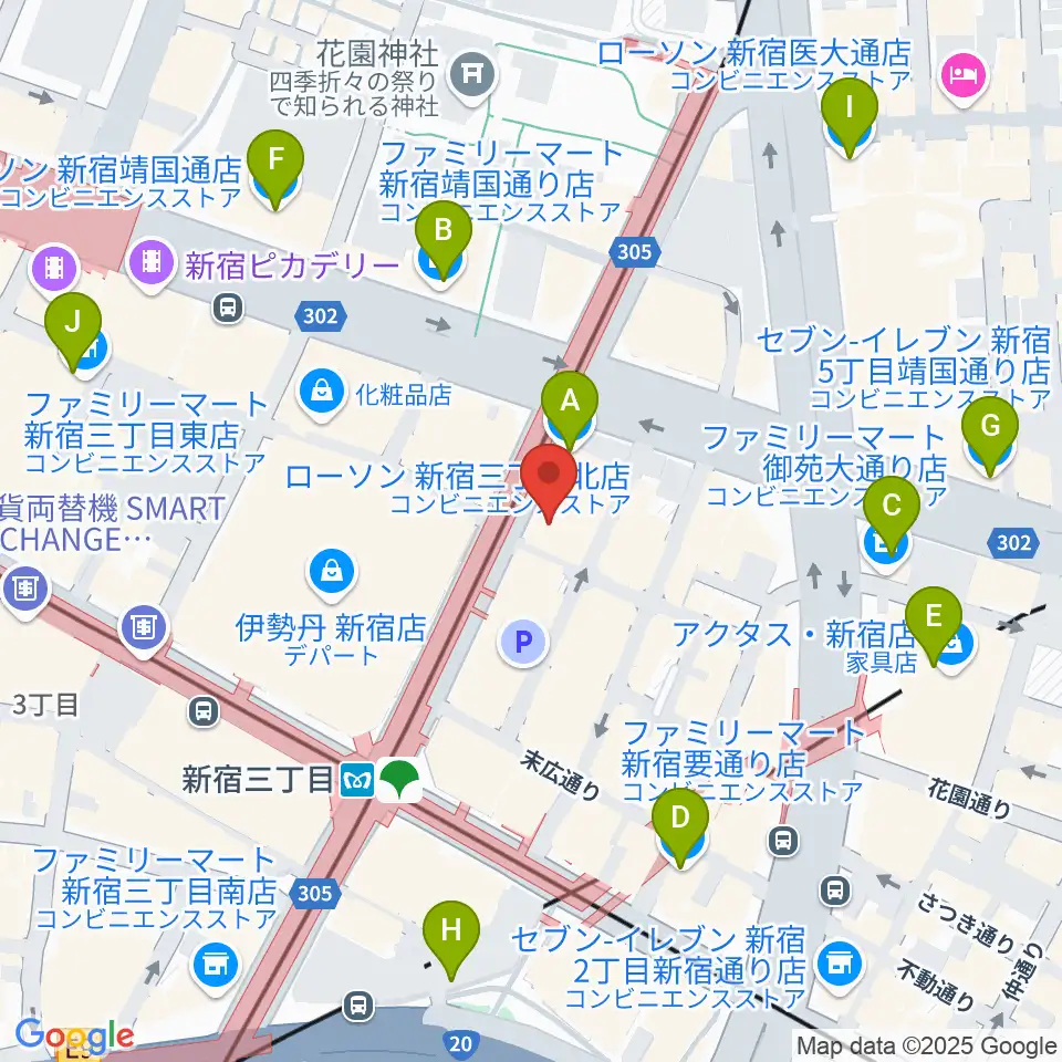 キノシネマ新宿周辺のコンビニエンスストア一覧地図