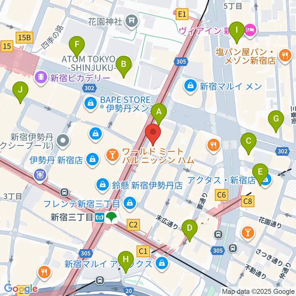 キノシネマ新宿周辺のコンビニエンスストア一覧地図
