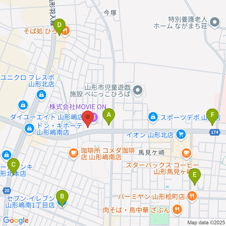 MOVIE ON やまがた周辺のコンビニエンスストア一覧地図