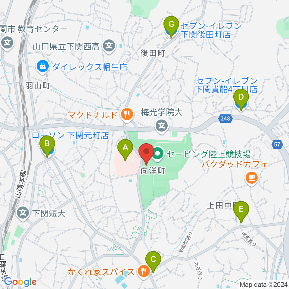 J:COMアリーナ下関周辺のコンビニエンスストア一覧地図