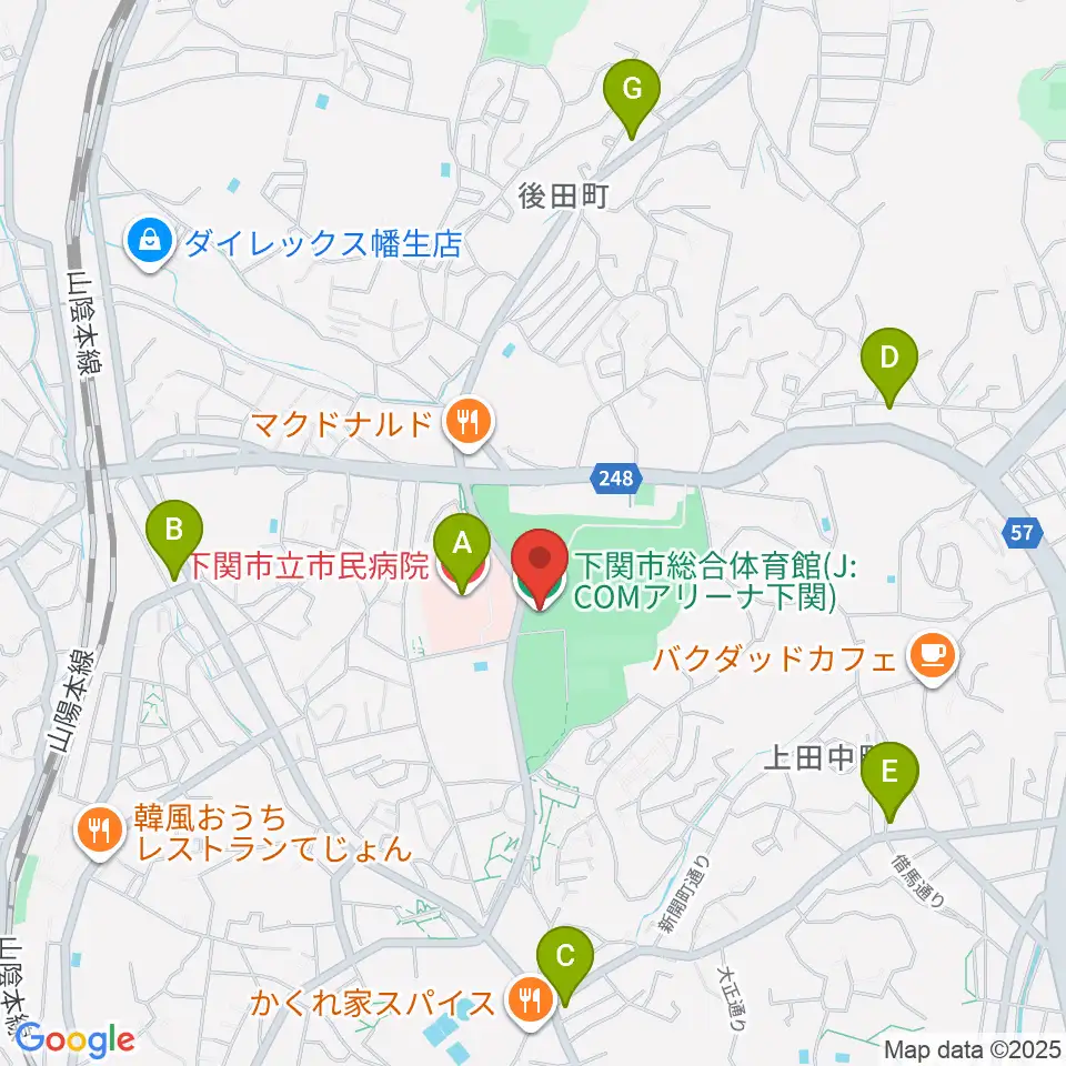 J:COMアリーナ下関周辺のコンビニエンスストア一覧地図