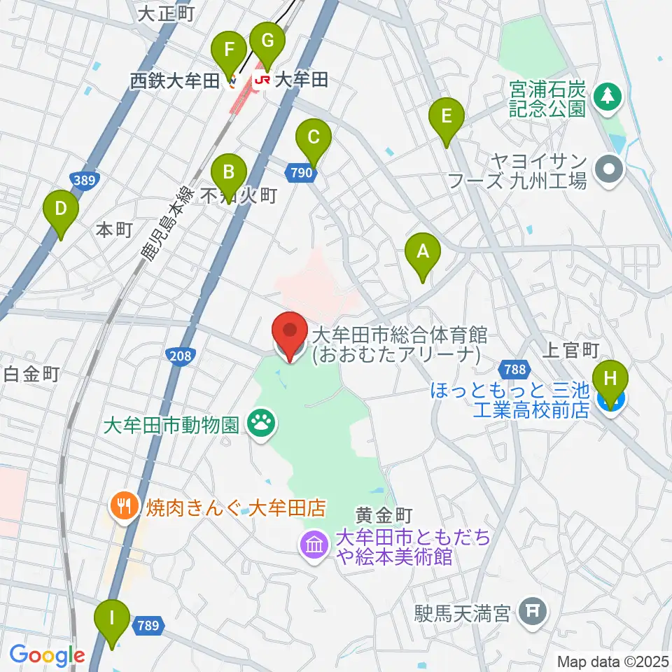 おおむたアリーナ周辺のコンビニエンスストア一覧地図