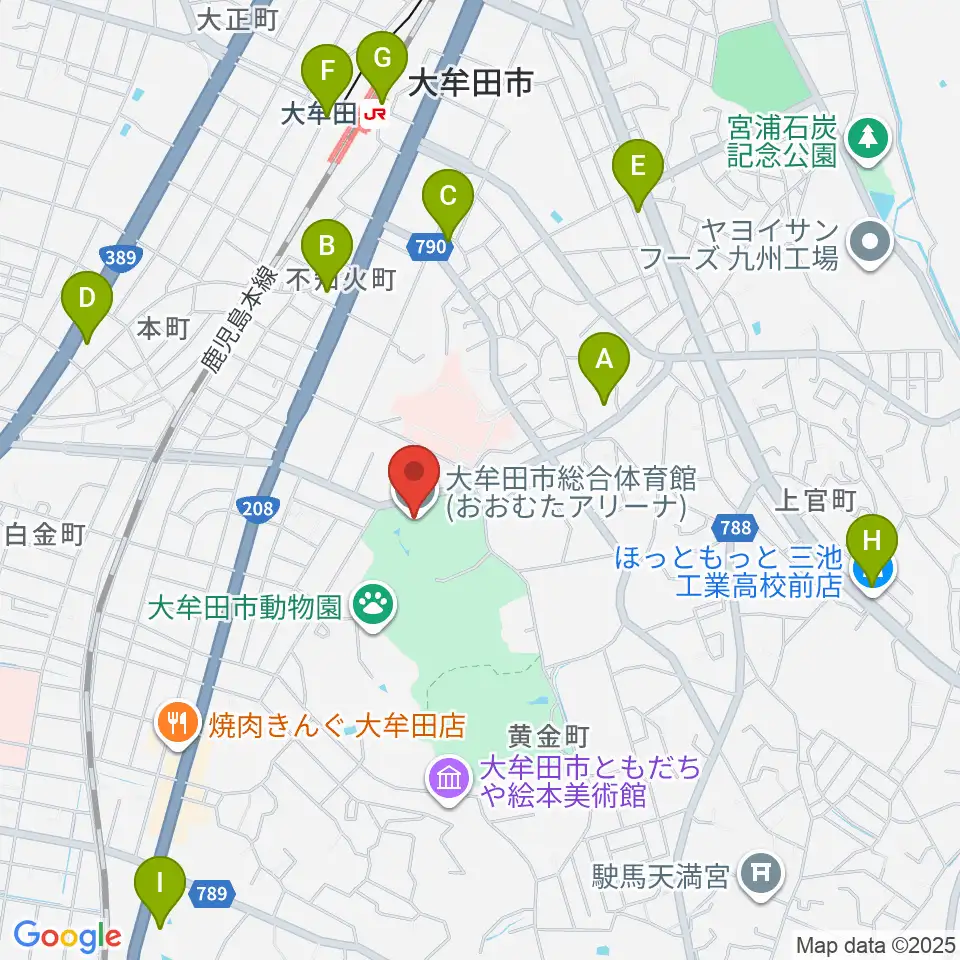 おおむたアリーナ周辺のコンビニエンスストア一覧地図