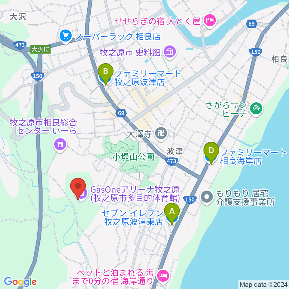 GasOneアリーナ牧之原周辺のコンビニエンスストア一覧地図