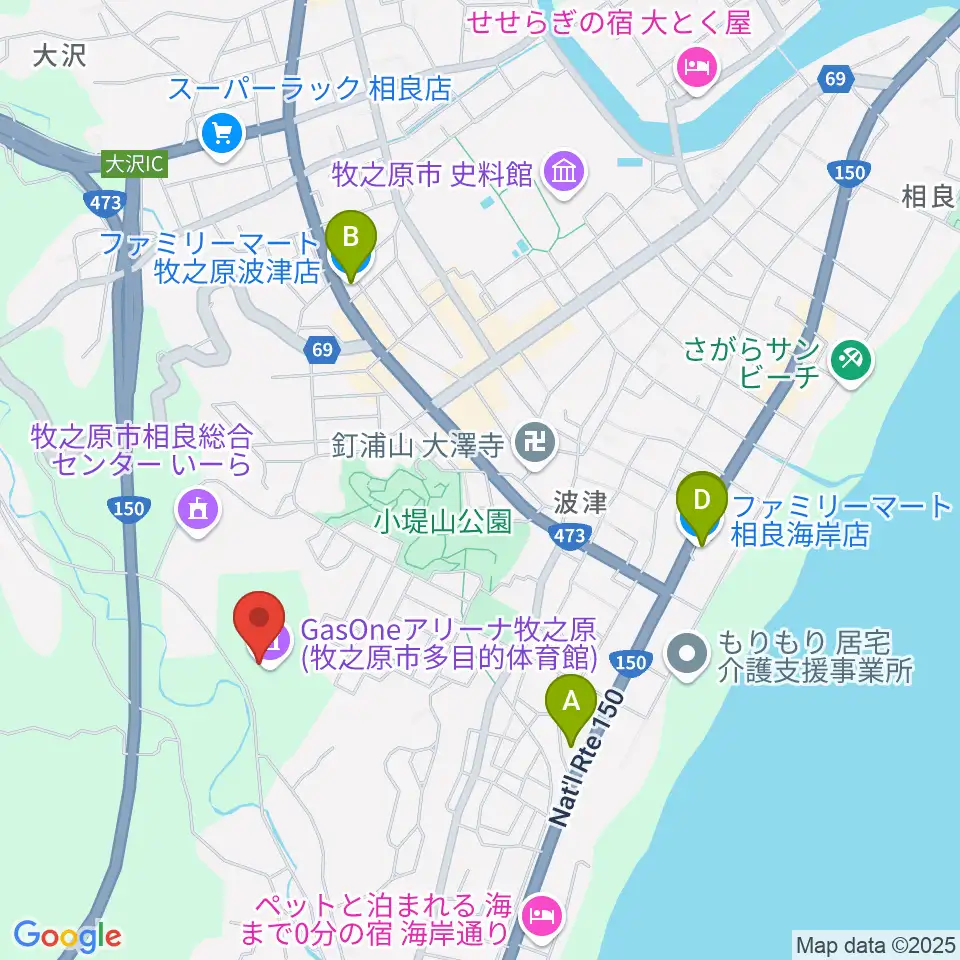 GasOneアリーナ牧之原周辺のコンビニエンスストア一覧地図