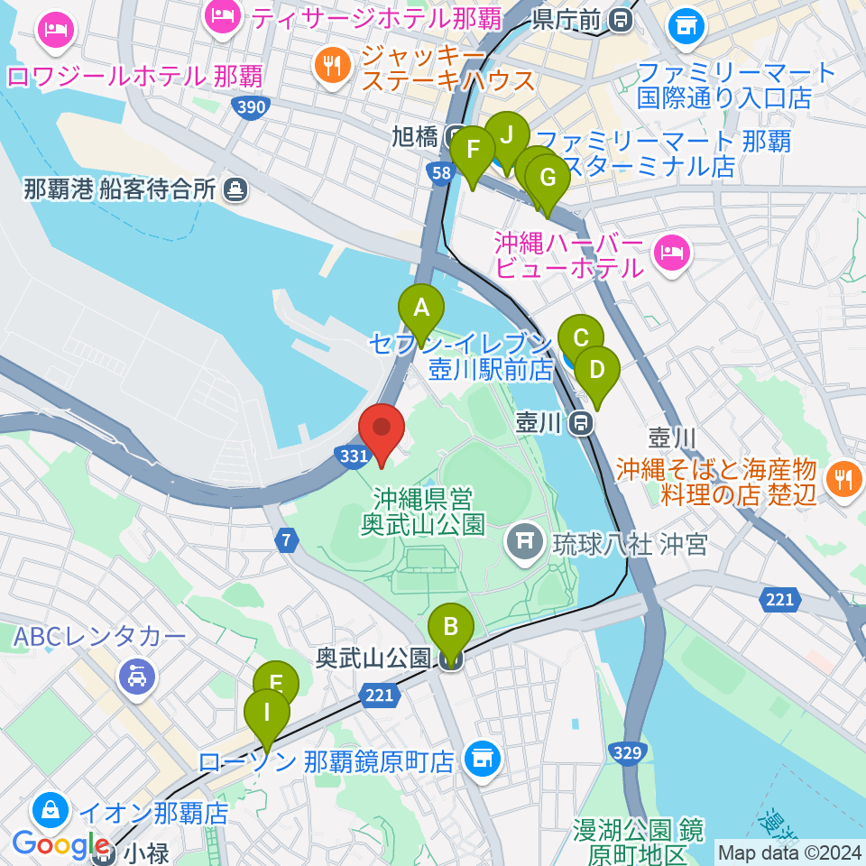 沖縄県立武道館周辺のコンビニエンスストア一覧地図