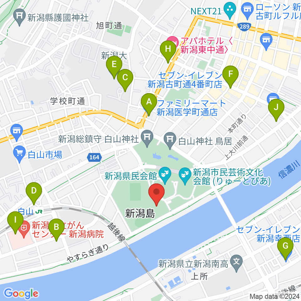 新潟市体育館周辺のコンビニエンスストア一覧地図