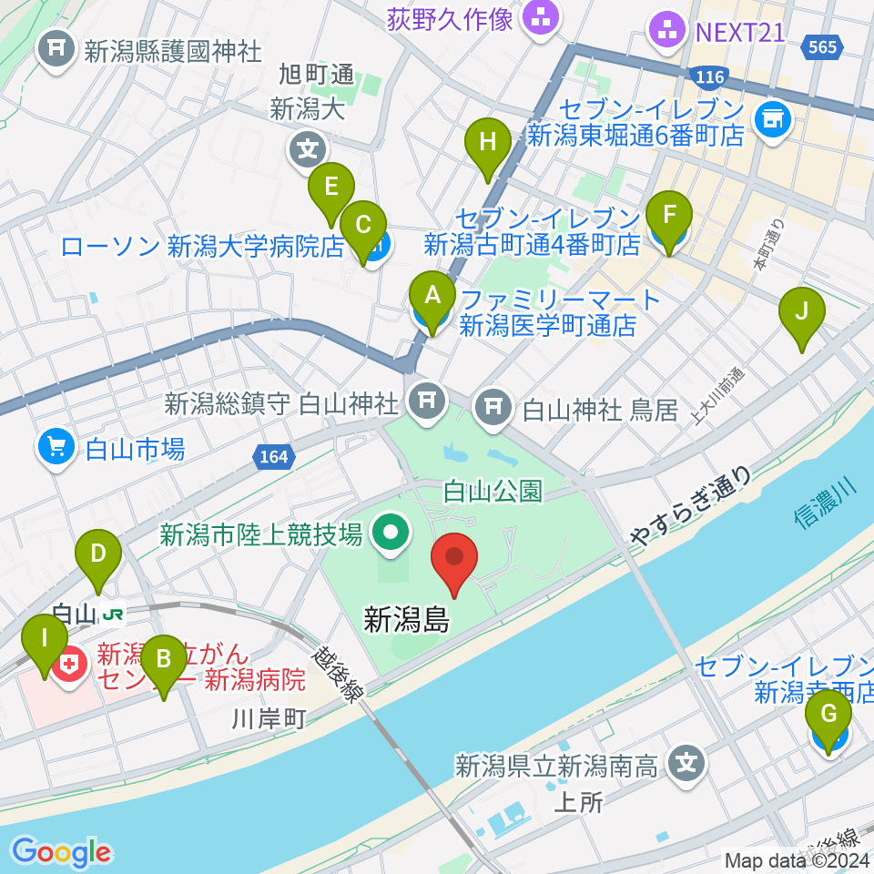 新潟市体育館周辺のコンビニエンスストア一覧地図