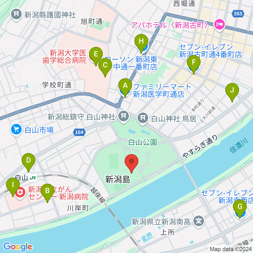 新潟市体育館周辺のコンビニエンスストア一覧地図