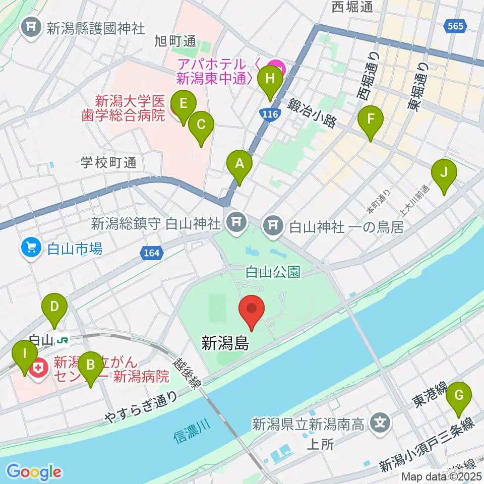 新潟市体育館周辺のコンビニエンスストア一覧地図