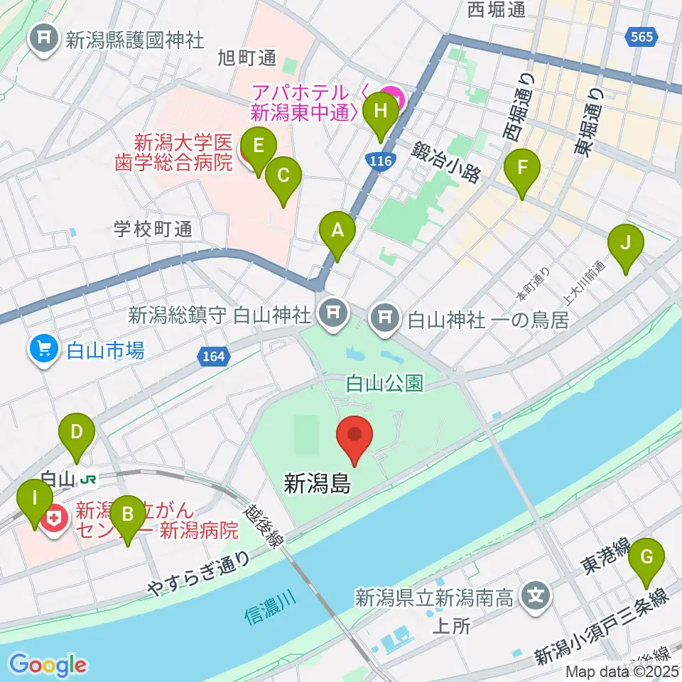 新潟市体育館周辺のコンビニエンスストア一覧地図