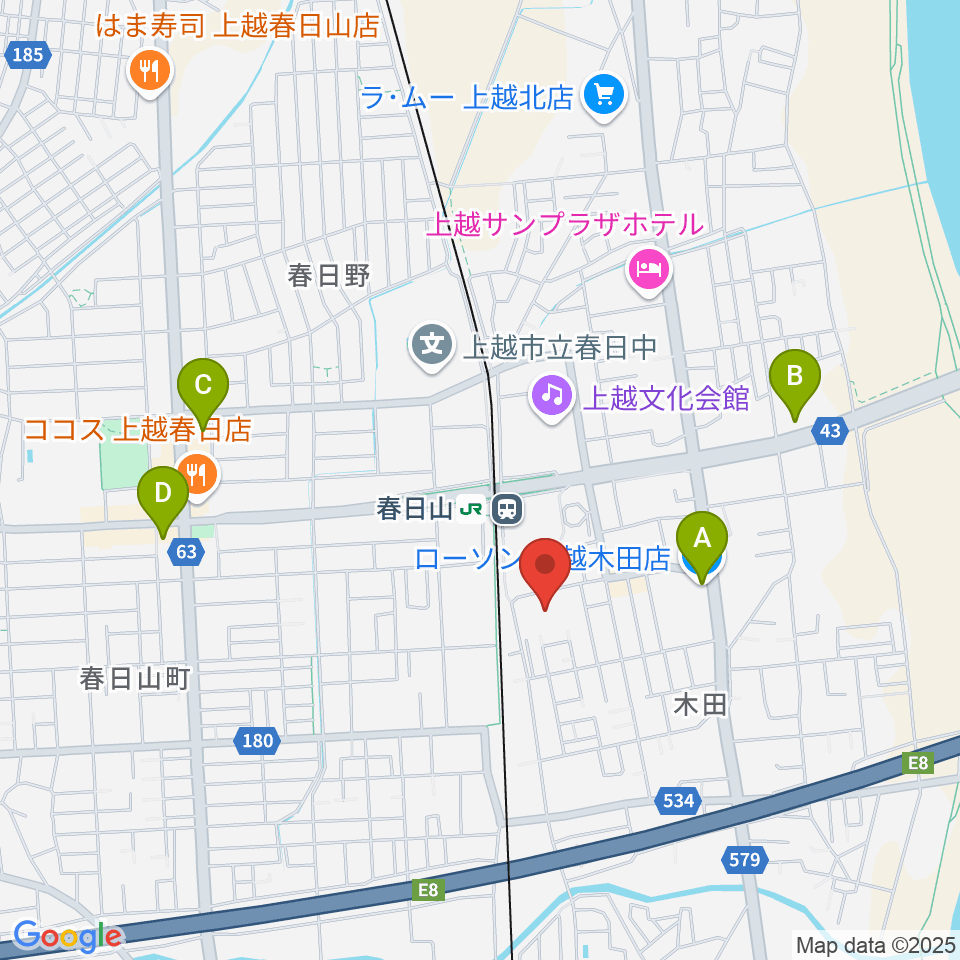 上越市総合体育館周辺のコンビニエンスストア一覧地図