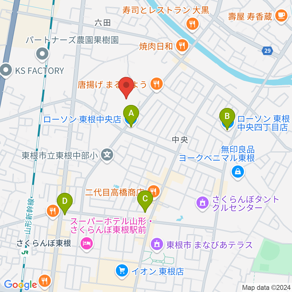 東根市中央運動公園体育館周辺のコンビニエンスストア一覧地図