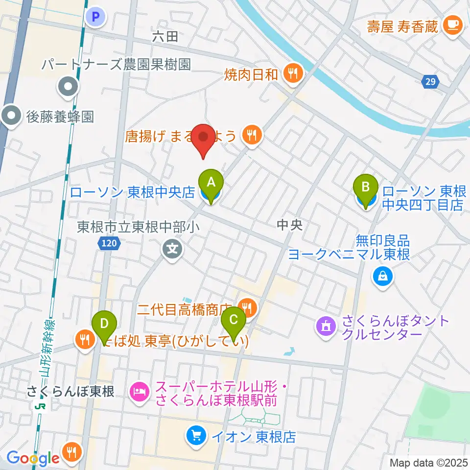 東根市中央運動公園体育館周辺のコンビニエンスストア一覧地図
