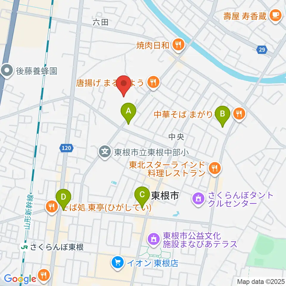 東根市中央運動公園体育館周辺のコンビニエンスストア一覧地図